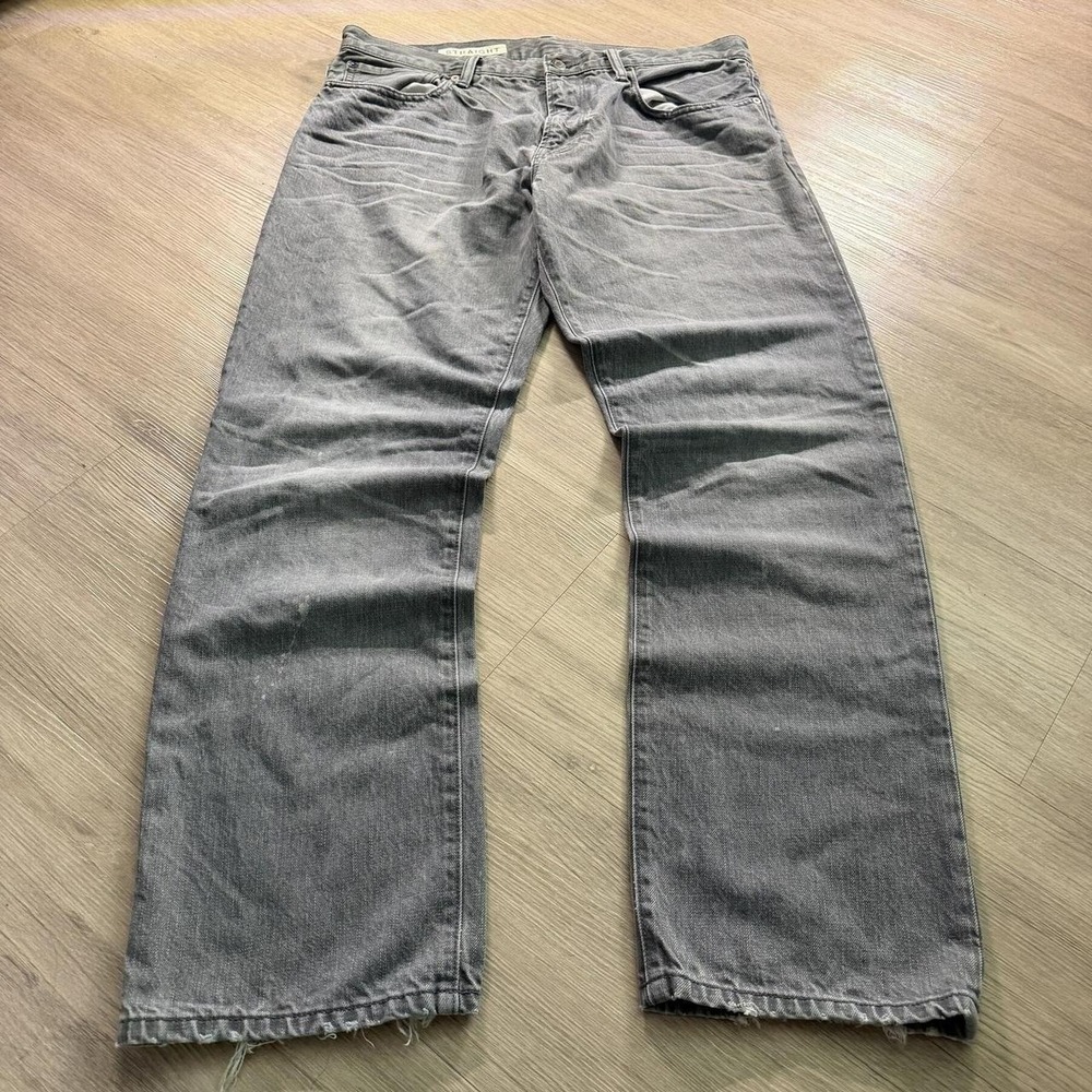 34x30 Gray Distressed Straight Leg Jeans Y2K Grunge